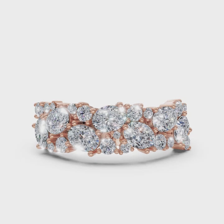 The Callista Band: 1.19 CTW Asymmetrical Oval & Round Lab-Grown Diamond Cluster Ring in 14K Rose Gold Ring