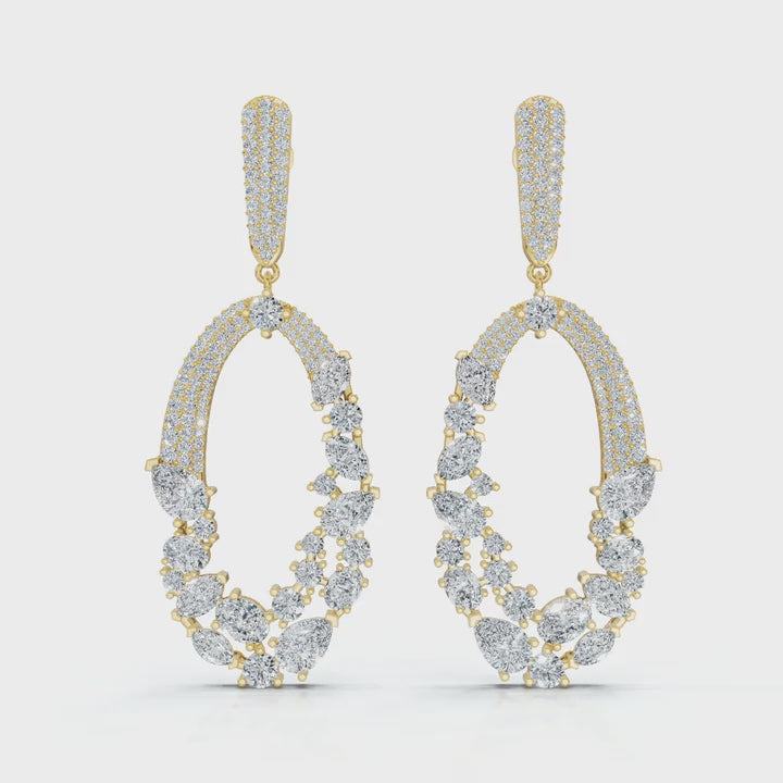 The Sovereign Asymmetric: 8.12 CTW Mixed-Cut Multi-Shape Oval Chandelier Earrings 14K-18K Gold/Platinum