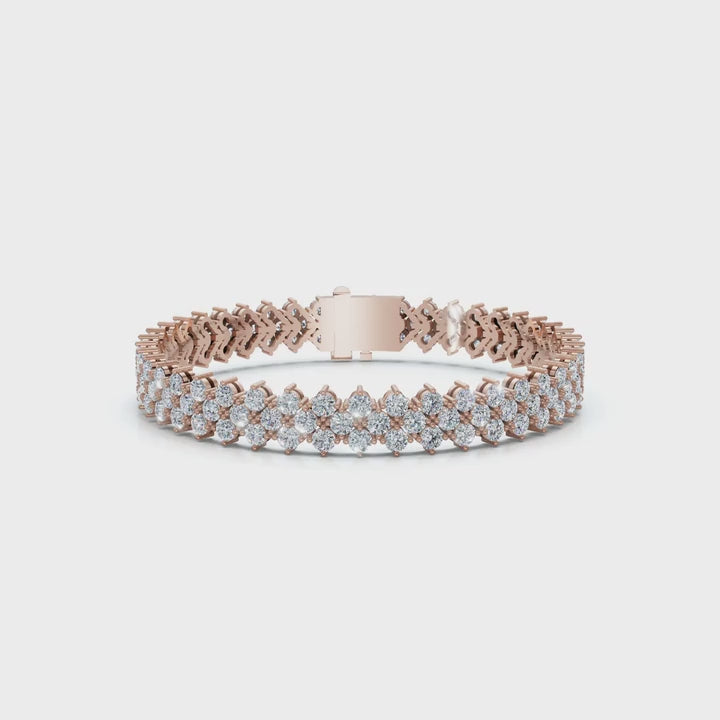 The Royal Lattice: 10.24 CTW Staggered Double-Row Diamond Tennis Bracelet 14K-18K Gold/Platinum