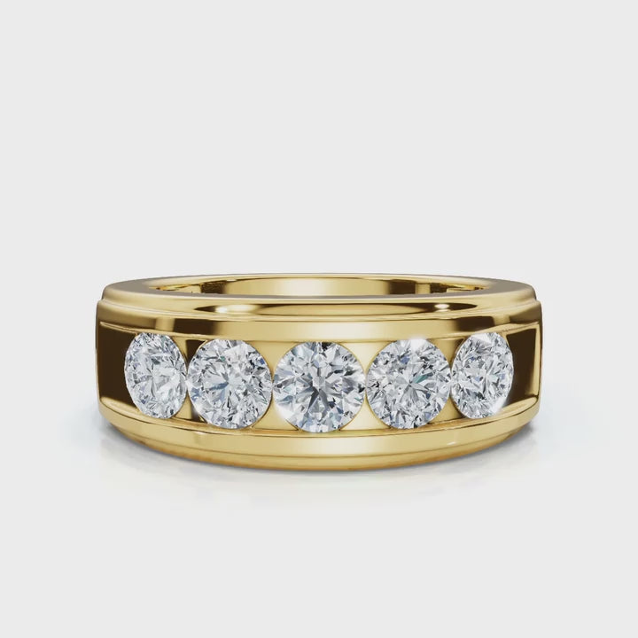 The Vanguard: 0.95 CTW Five-Stone Channel-Set Diamond Band in 14K Yellow Gold Ring