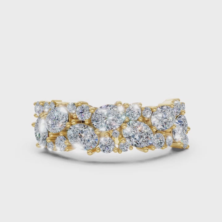 The Callista Band: 1.19 CTW Asymmetrical Oval & Round Lab-Grown Diamond Cluster Ring in 14K Yellow Gold