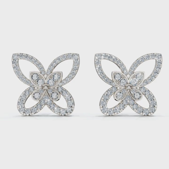 The Mariposa Silhouette: 1.06 CTW Layered Diamond Butterfly Statement Stud Earrings Gold/Platinum