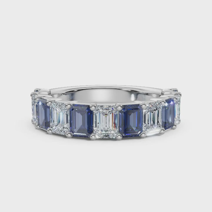 The Paradigm Band: 2.20 CTW Alternating White & Blue Emerald-Cut Lab-Grown Diamond Ring in Premium Platinum
