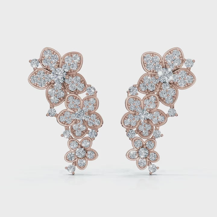 The Blossom Cascade: 3.30 CTW Lab-Grown Diamond Floral Crawler Studs 14K-18K Gold/Platinum