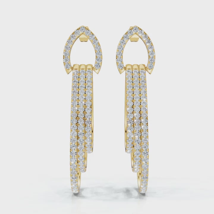 The Sovereign Cascade: 2.65 CTW Triple-Nested Teardrop Drop Earrings 14-18K Gold/Platinum