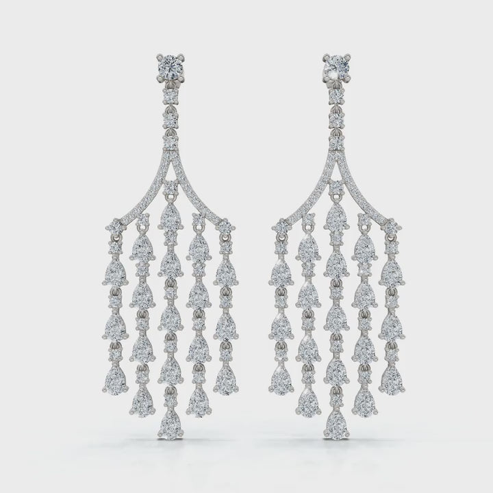 The Raindance Chandelier: 10.63 CTW Pear-Cut Waterfall Fringe Drop Earrings 14K-18K Gold/Platinum