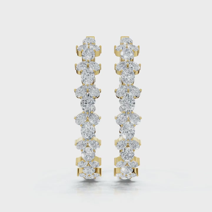 The Sovereign Mosaic: 7.84 CTW Mixed-Cut Multi-Shape Inside-Out Diamond Hoop Earrings 14K-18K Gold/Platinum
