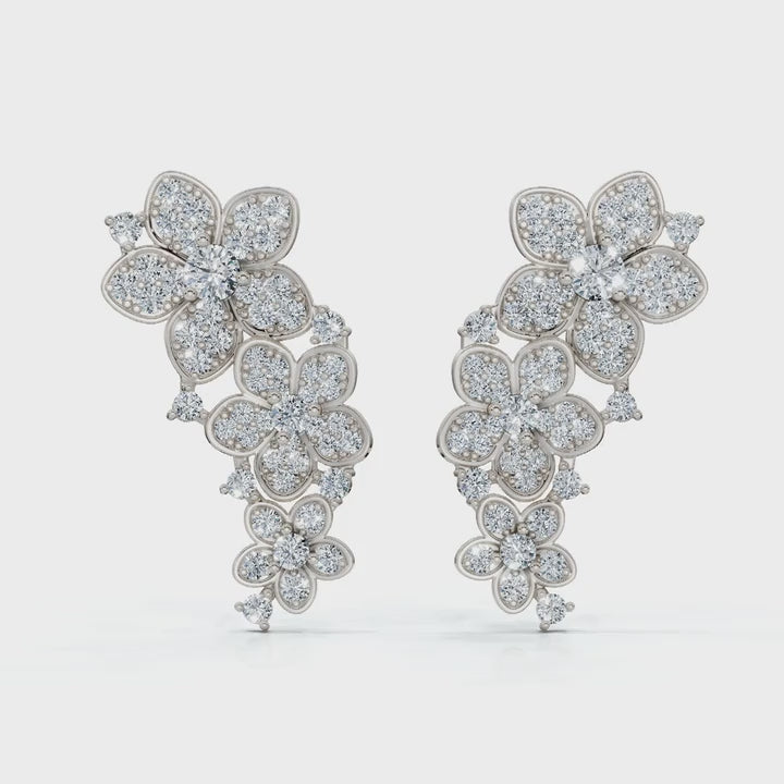 The Blossom Cascade: 3.30 CTW Lab-Grown Diamond Floral Crawler Studs 14K-18K Gold/Platinum