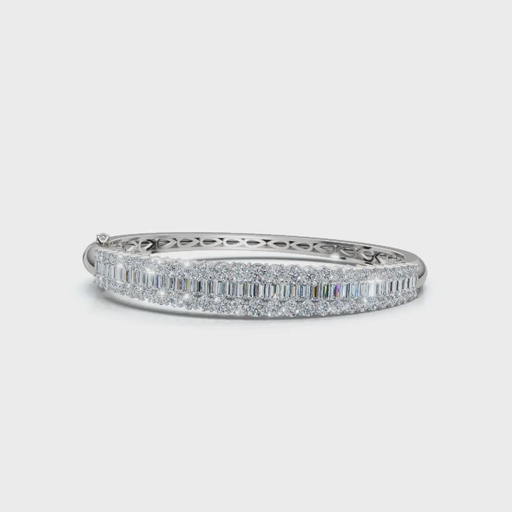 The Grand Palace: 7.93 CTW Baguette & Round Diamond Triple-Row Bangle 14K Gold/Platinum