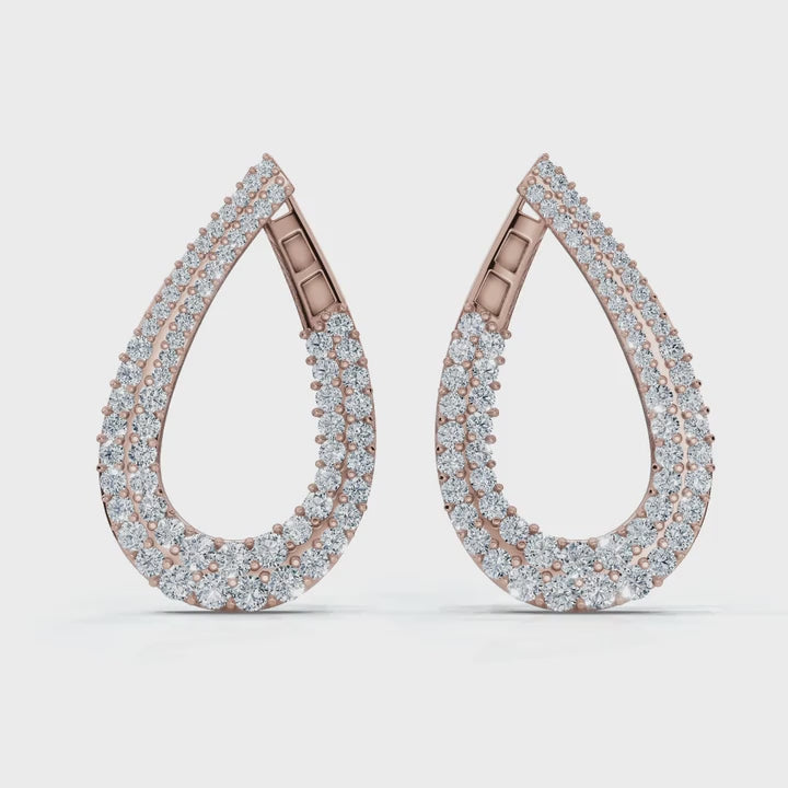 The Sovereign Twist: 3.93 CTW Architectural Infinity Teardrop Hoop Earrings 14K-18K Gold/Platinum