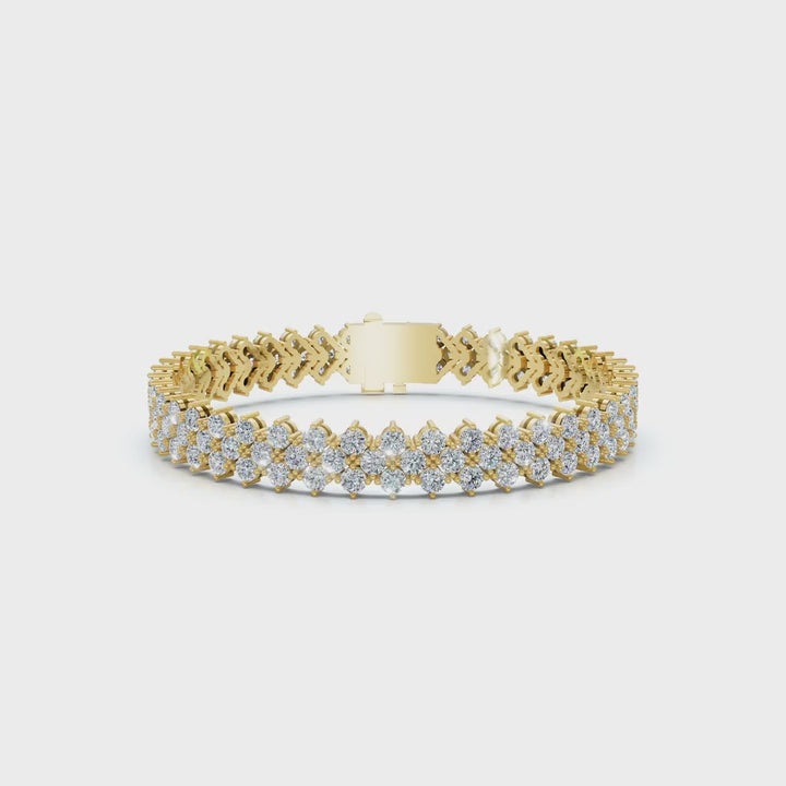 The Royal Lattice: 10.24 CTW Staggered Double-Row Diamond Tennis Bracelet 14K-18K Gold/Platinum