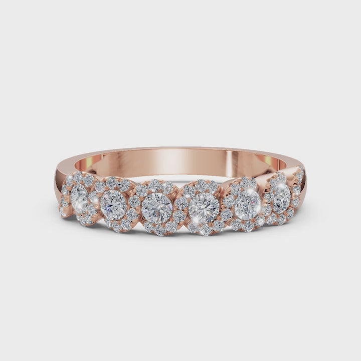 0.76 CTW Entwined Multi-Halo Diamond Band in 18K Rose Gold Ring