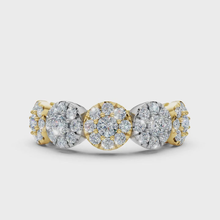 The Stella Band: 0.98 CTW Round Brilliant Lab-Grown Diamond Five-Cluster Ring in 14K Two-Tone Gold