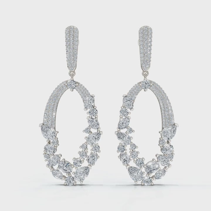 The Sovereign Asymmetric: 8.12 CTW Mixed-Cut Multi-Shape Oval Chandelier Earrings 14K-18K Gold/Platinum