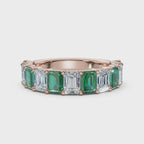 The Paradigm Band: Alternating Green & White Emerald-Cut 2.2 CWT Diamond Ring in 14K Rose Gold