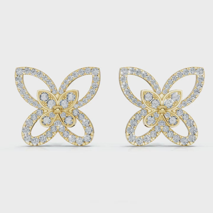 The Mariposa Silhouette: 1.06 CTW Layered Diamond Butterfly Statement Stud Earrings Gold/Platinum