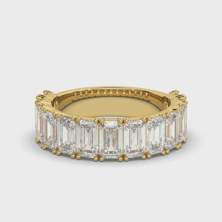 The Empress Cascade: 3.77 CTW Emerald-Cut Diamond Shared-Prong Band in 14K Yellow Gold Ring