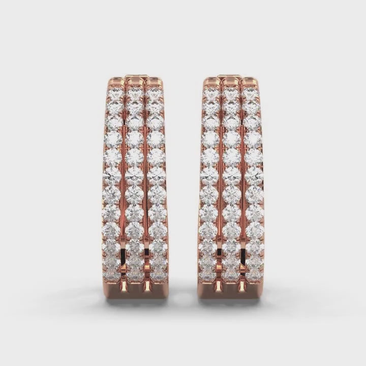 The Empress Triple-Row: 1.22 CTW Lab-Grown Diamond Pavé Huggie Hoops 14K-18K Gold/Platinum