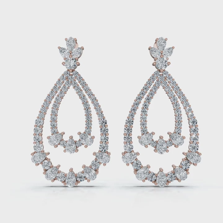 The Sovereign Pear: 8.36 CTW Double-Teardrop Chandelier Lab-Grown Diamond Earrings 14K-18K Diamond/Platinum