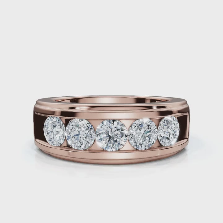 The Vanguard: 0.95 CTW Five-Stone Channel-Set Diamond Band in 14K Rose Gold Ring