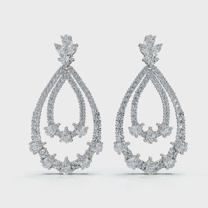 The Sovereign Pear: 8.36 CTW Double-Teardrop Chandelier Lab-Grown Diamond Earrings 14K-18K Diamond/Platinum