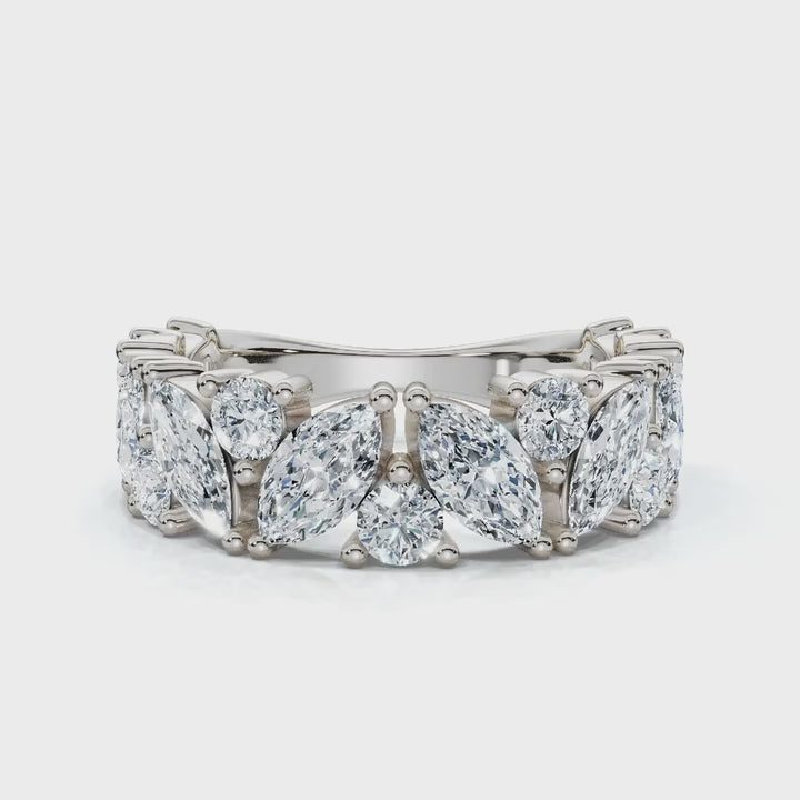 The Mosaic: 2.02 CTW Mixed-Shape Marquise & Round Diamond Band in 14K White Gold Ring