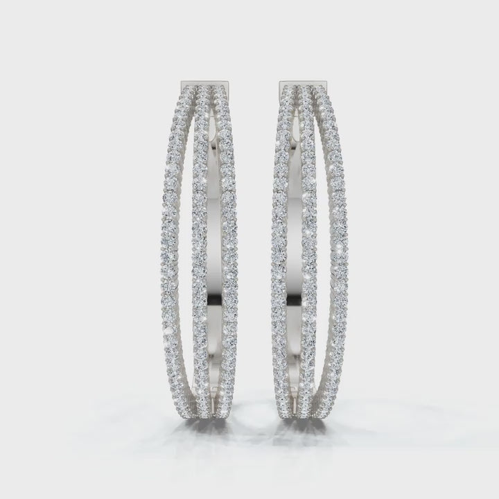 The Trinity Hoop: 1.72 - 2.50 CTW Triple-Row Lab-Grown Diamond Statement Hoops 14K-18K Gold/Platinum