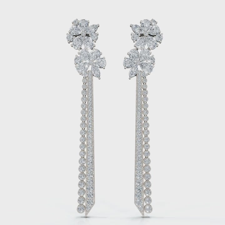 The Blossom Stiletto: 6.64 CTW Multi-Shape Floral Tassel Drop Earrings 14K-18K Gold/Platinum
