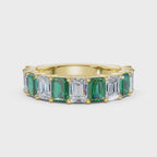 The Paradigm Band: Alternating Green & White Emerald-Cut 2.2 CWT Diamond Ring in 14K Yellow Gold Ring