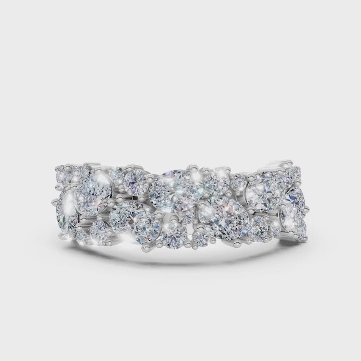 The Callista Band: 1.19 CTW Asymmetrical Oval & Round Lab-Grown Diamond Cluster Ring in 18K White Gold