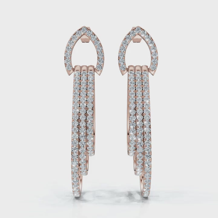 The Sovereign Cascade: 2.65 CTW Triple-Nested Teardrop Drop Earrings 14-18K Gold/Platinum