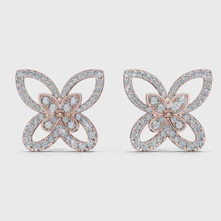The Mariposa Silhouette: 1.06 CTW Layered Diamond Butterfly Statement Stud Earrings Gold/Platinum