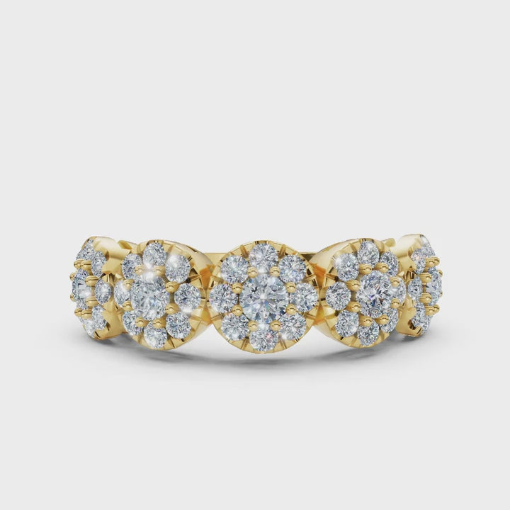 The Stella Band: 0.98 CTW Round Brilliant Lab-Grown Diamond Five-Cluster Ring in 18K Yellow Gold