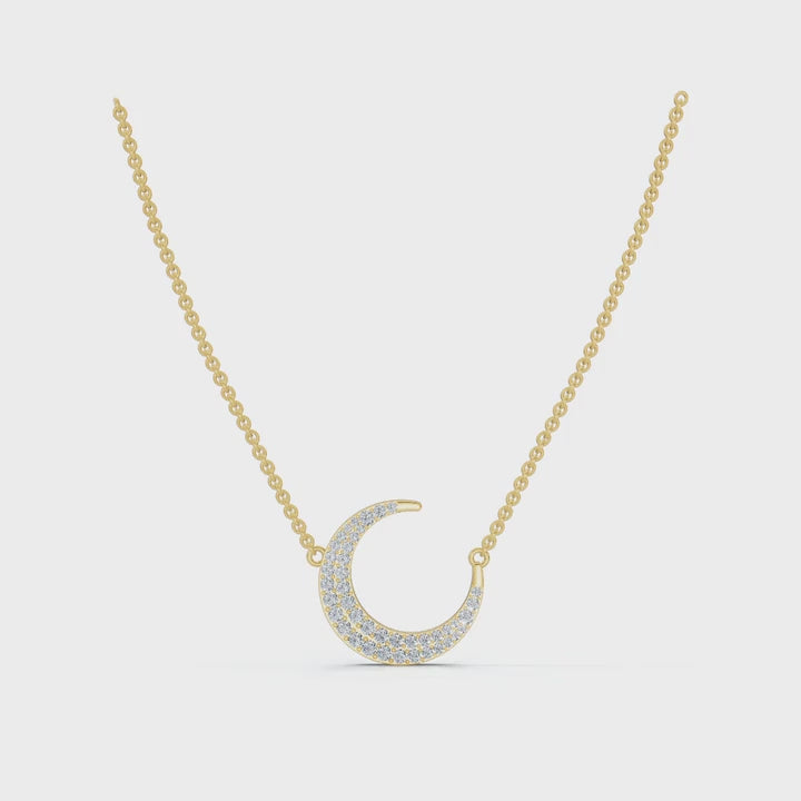 The Artemis Crescent: 0.50 CTW Micro-Pavé Diamond Stationary 14K-18K Gold/Platinum Necklace