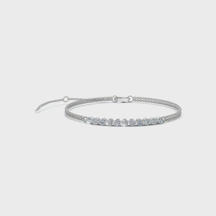 The Stella Arc: 0.88 CTW Round Lab-Grown Diamond Multi-Strand Adjustable Bar Bracelet Gold/Platinum