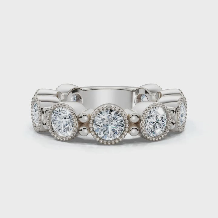The Heirloom Halo: 2.25 CTW Milgrain Bezel Eternity Band in 14K White Gold Ring