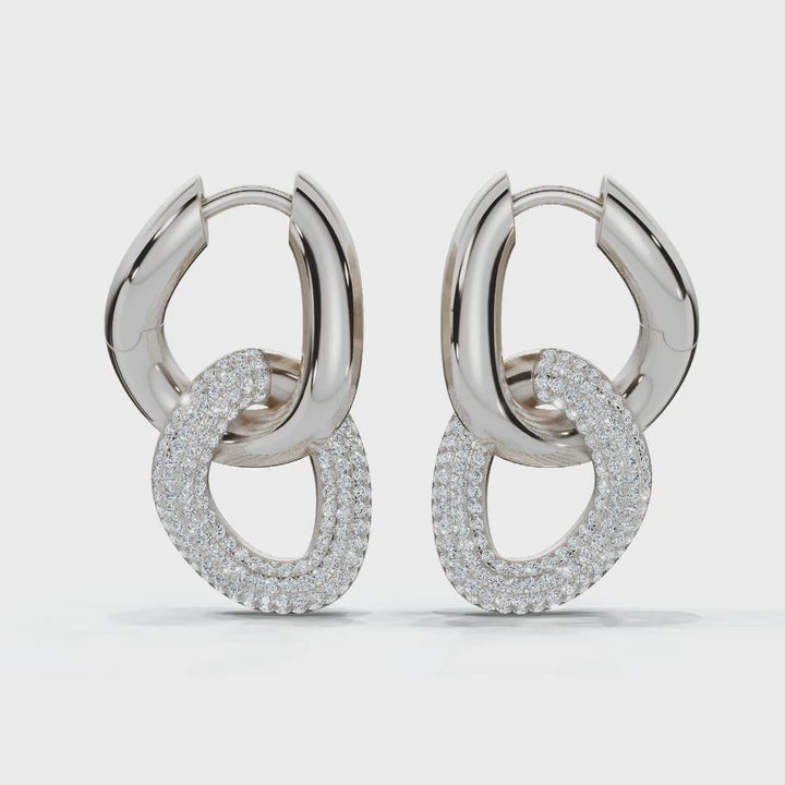 The Sovereign Interlock: 1.26 CTW Sculptural Pavé Link Huggie Drop Earrings 14K-18K Gold/Platinum