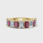 The Paradigm Band: Alternating Pink & White Emerald-Cut 2.2 CWT Diamond Ring in 18K Yellow Gold