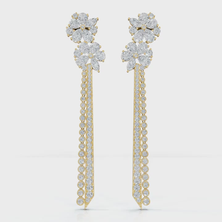 The Blossom Stiletto Max: 8.42 CTW Multi-Shape Floral Tassel Drop Earrings 14K-18K Gold/Platinum