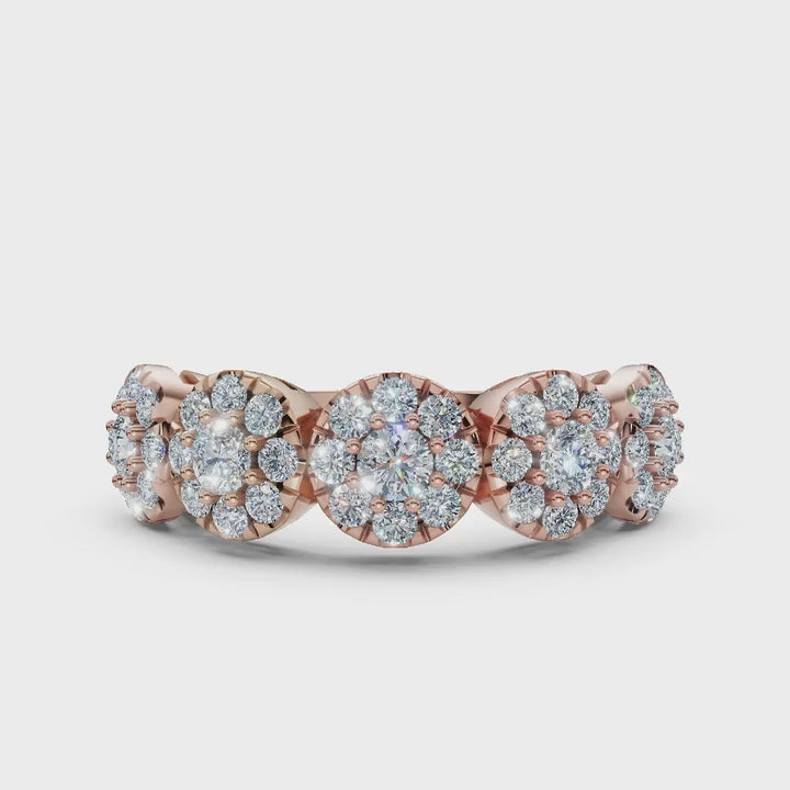 The Stella Band: 0.98 CTW Round Brilliant Lab-Grown Diamond Five-Cluster Ring in 14K Rose Gold Ring