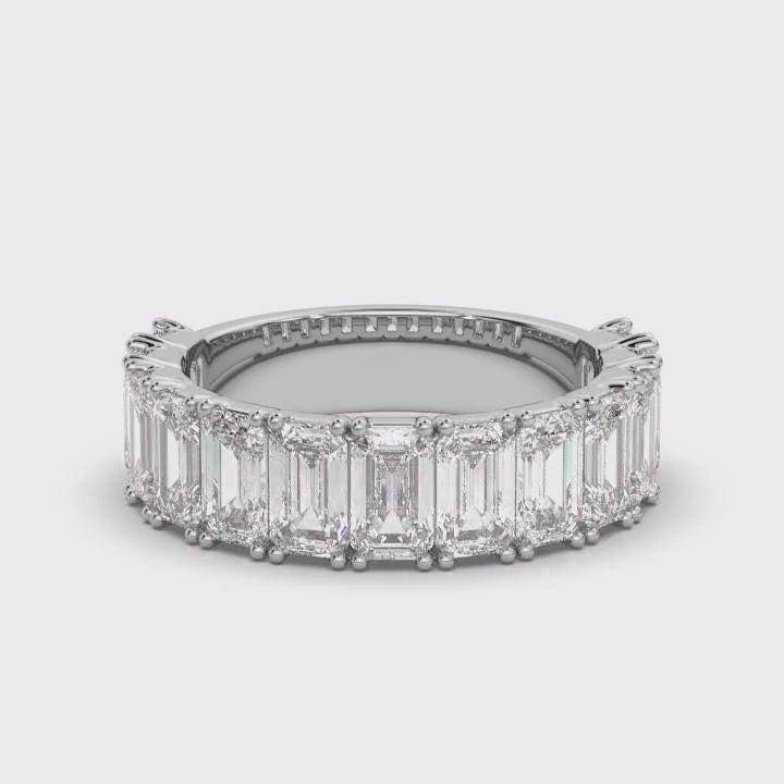 The Empress Cascade: 3.77 CTW Emerald-Cut Diamond Shared-Prong Band in 14K White Gold Ring
