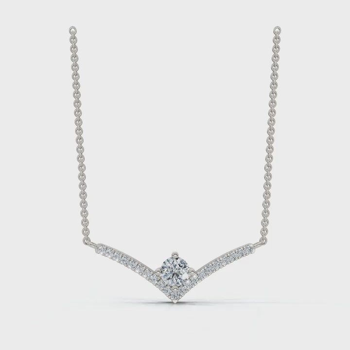 The Siren Chevron: 0.23 CTW Floating Solitaire V-Necklace 14K-18K Gold/Platinum